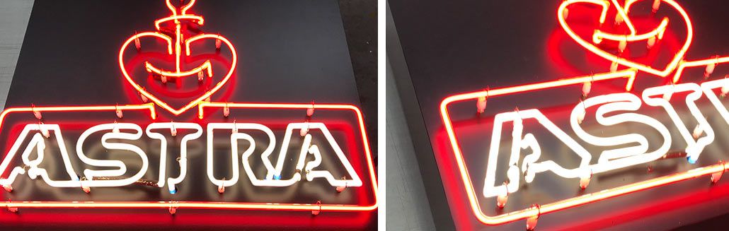 Neon auf Werbeblende - Brauereiwerbung für Barbereich - Me and All Hotel - Düsseldorf